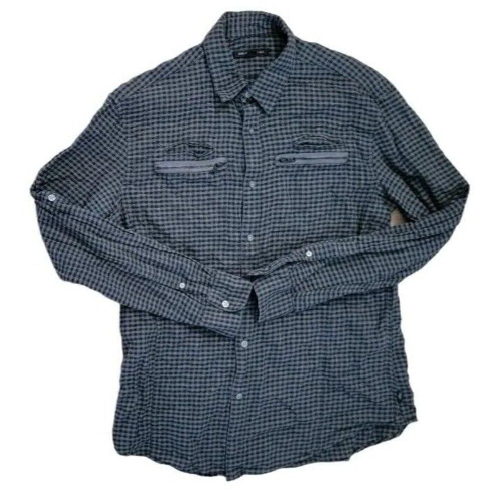 John Varvatos USA Mens Shirt Size Small Checker Gray Black